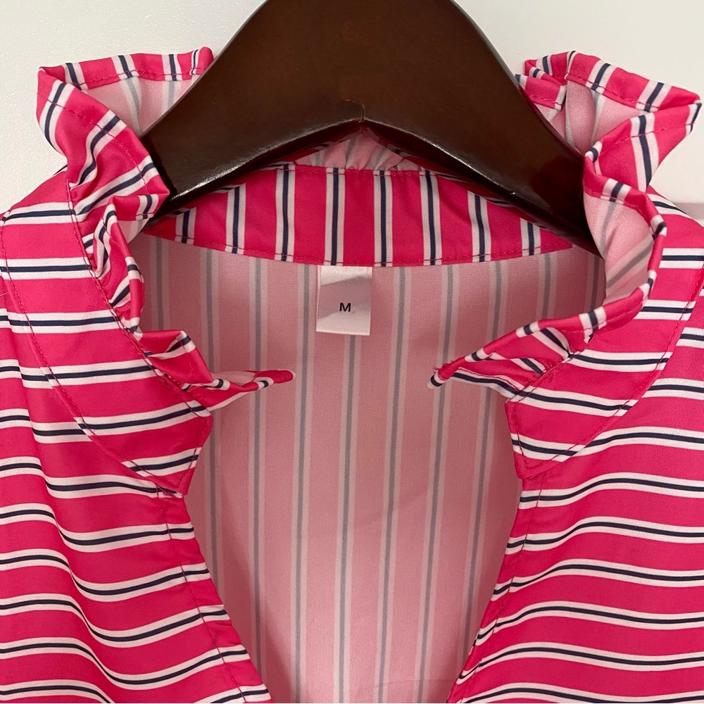 Pink Striped Ruffled Tunic Top - Picture 2 of 3